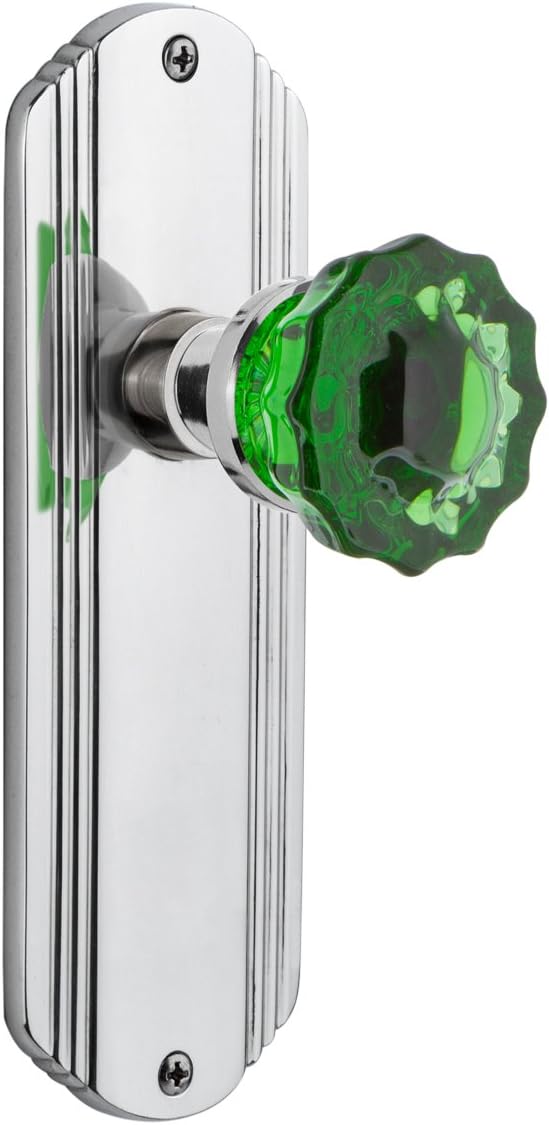 Nostalgic Warehouse 720445 Deco Plate Passage Crystal Emerald Glass Door Knob in Antique Brass, 2.75