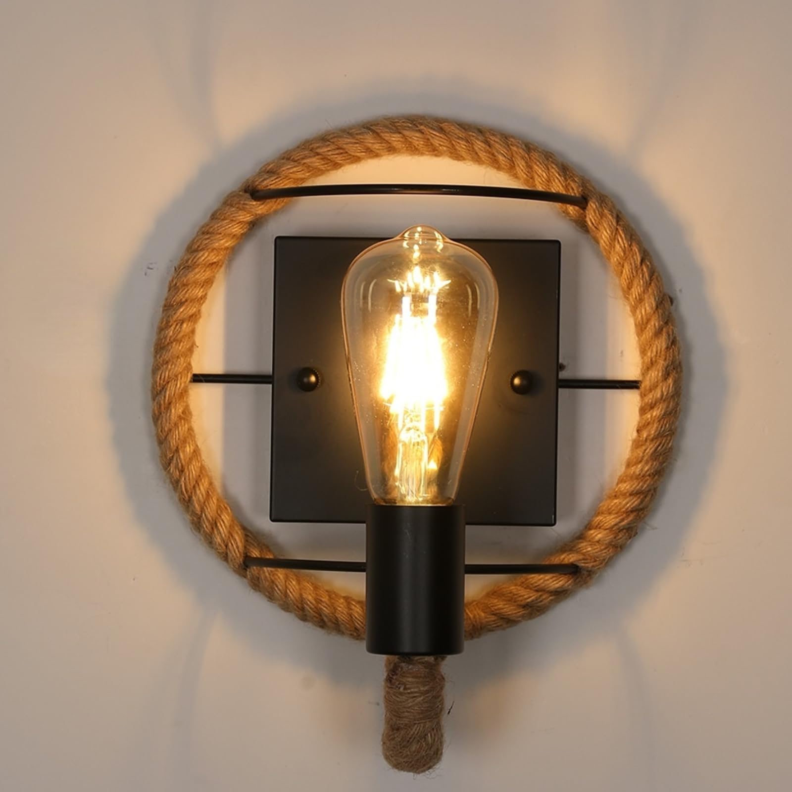 Comely Apliques de Pared Vintage, Retro Industrial Hierro Lámpara de Pared Interior con Forma de Cuerda de Cáñamo, E27 Luz Montada en la Pared para Bares, Lofts, Restaurantes, 26cm (sin Bombilla)