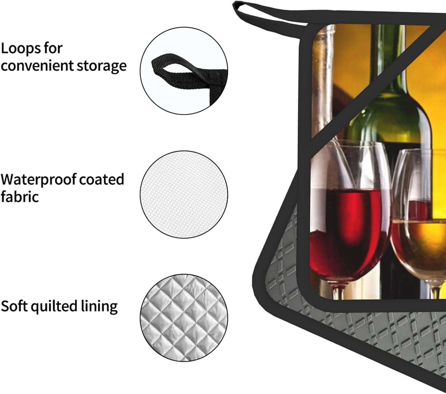 Grapes Wine Bottles and Drink Oven Mitts and Pot Holders Set of 4 Heat Resistant Kitchen Gloves with Silicone Palm Hot Pads for Baking Cooking Grilling BBQ