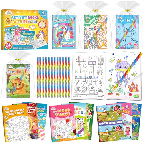 ZMLM Attività Libri Gadget Compleanno Bambini - Mini Libri da Colorare con Matite, libro da colorare per bambini 4 Anni + Regalini Fine Festa Compleanno (24 Classica)