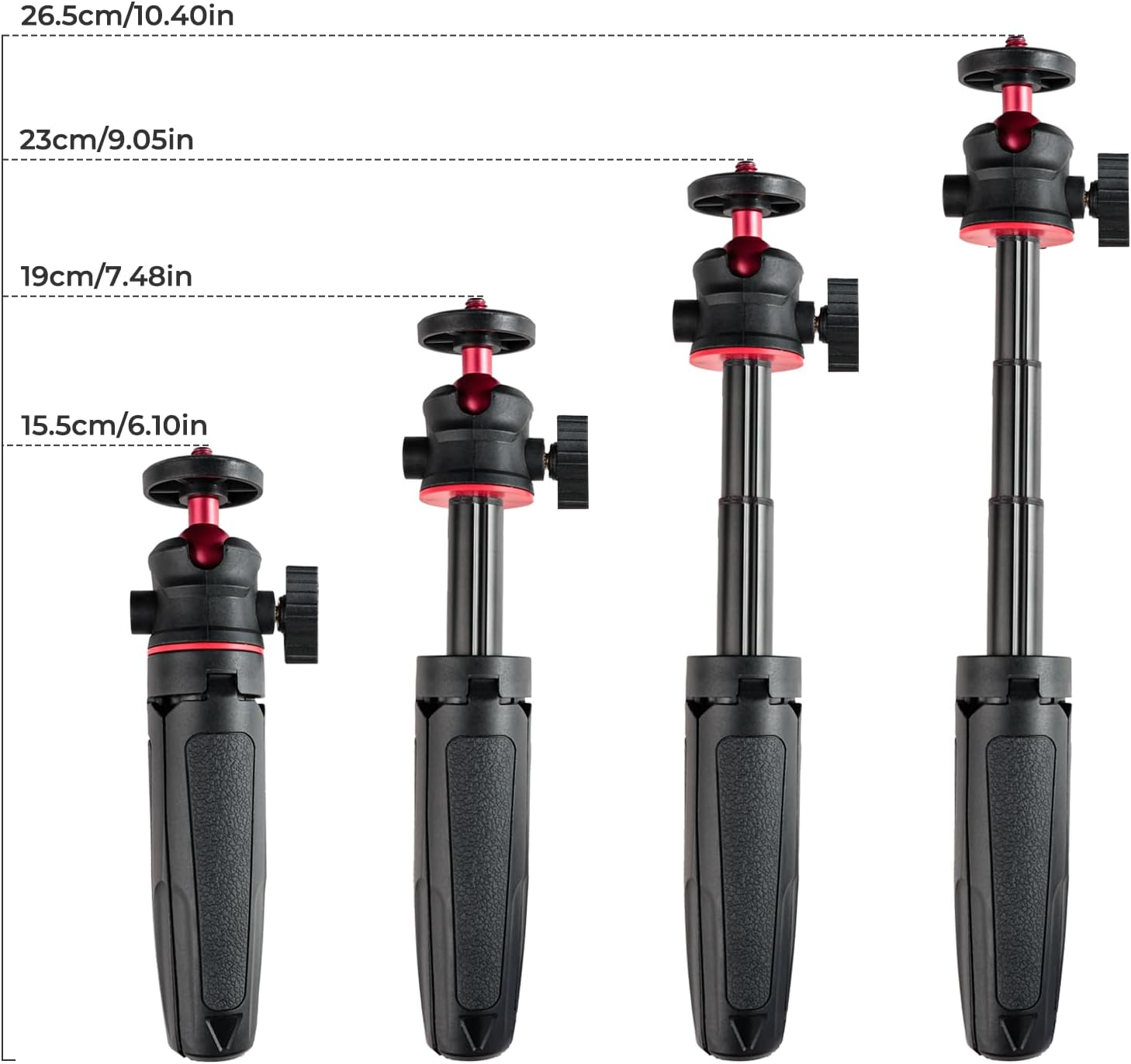Wurkkos Mini Telescopic Tripod, Handheld Stand with 360° Flexible Ball Head and 1/4" Screw for CL01 HD02 DL08 Camping Lantern (Black)