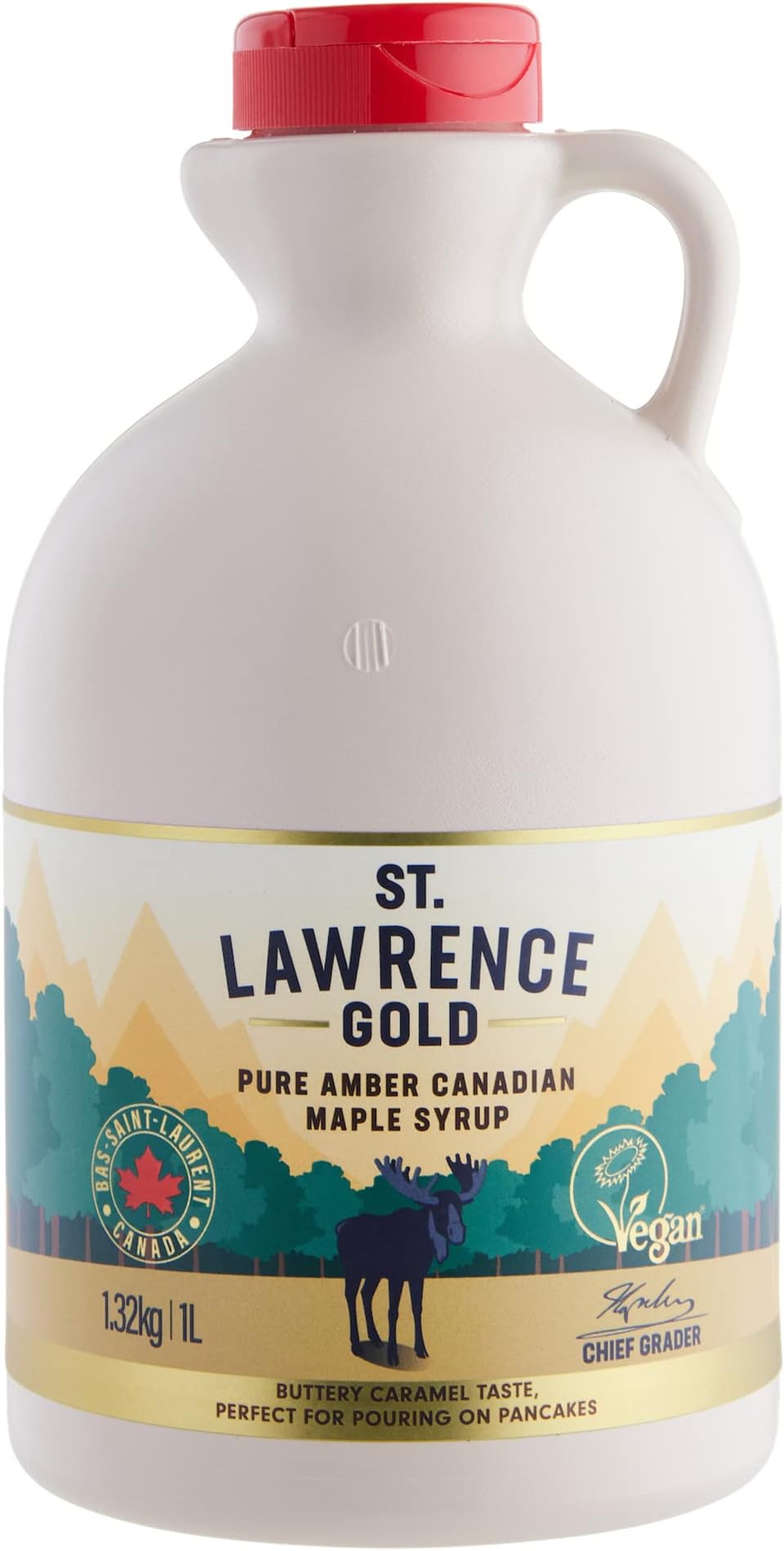 St Lawrence Gold 100% Pure Canadian Maple Syrup 1 Litre - Grade A, Amber - Rich, Caramel Butter Syrup for Pancakes, Waffles, Cooking and Glazing - Gluten Free, Vegan, Bulk Buy