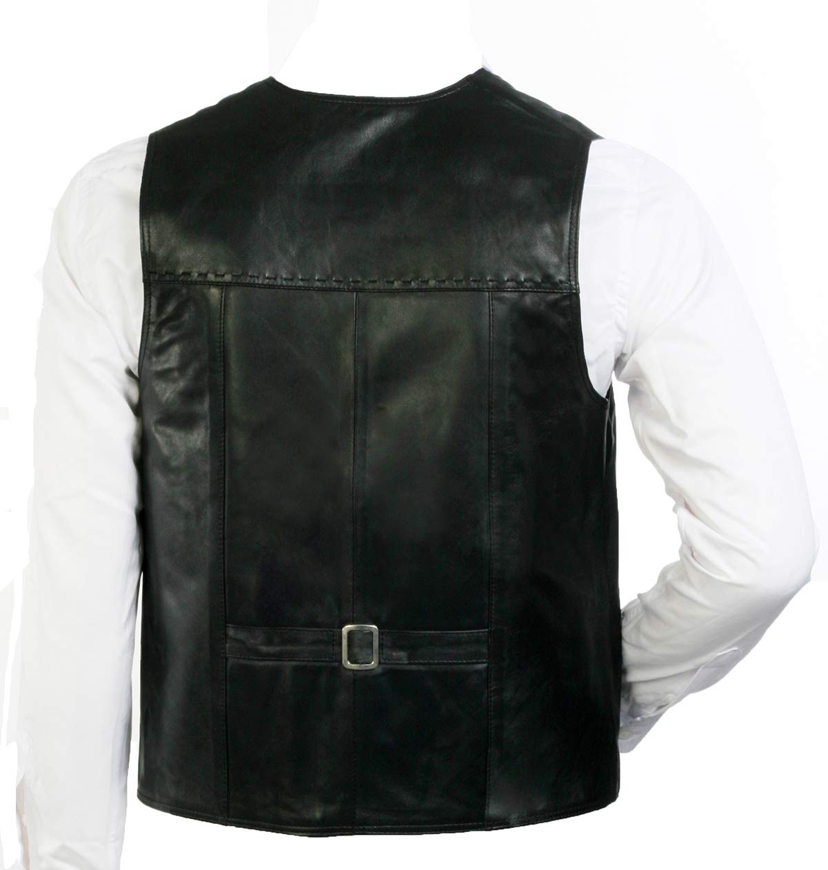 Gilet in pelle di agnello 100%, gilet in pelle nera, maglia morbida della pelle di pecora, Nero , XXL