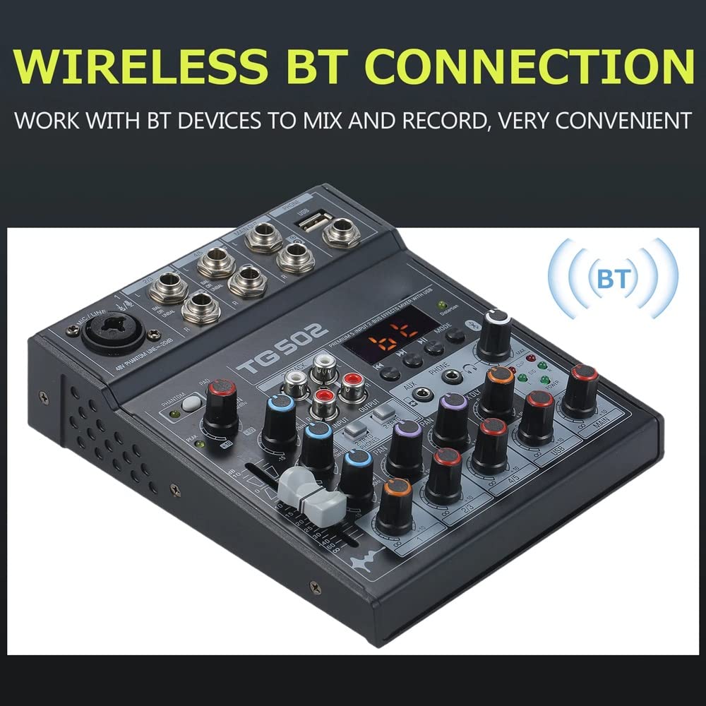 TG 502 Audio-Mischpult, 4 Kanäle, Stereo-Sound, 48 V, Phantom Power für Podcast-Streaming