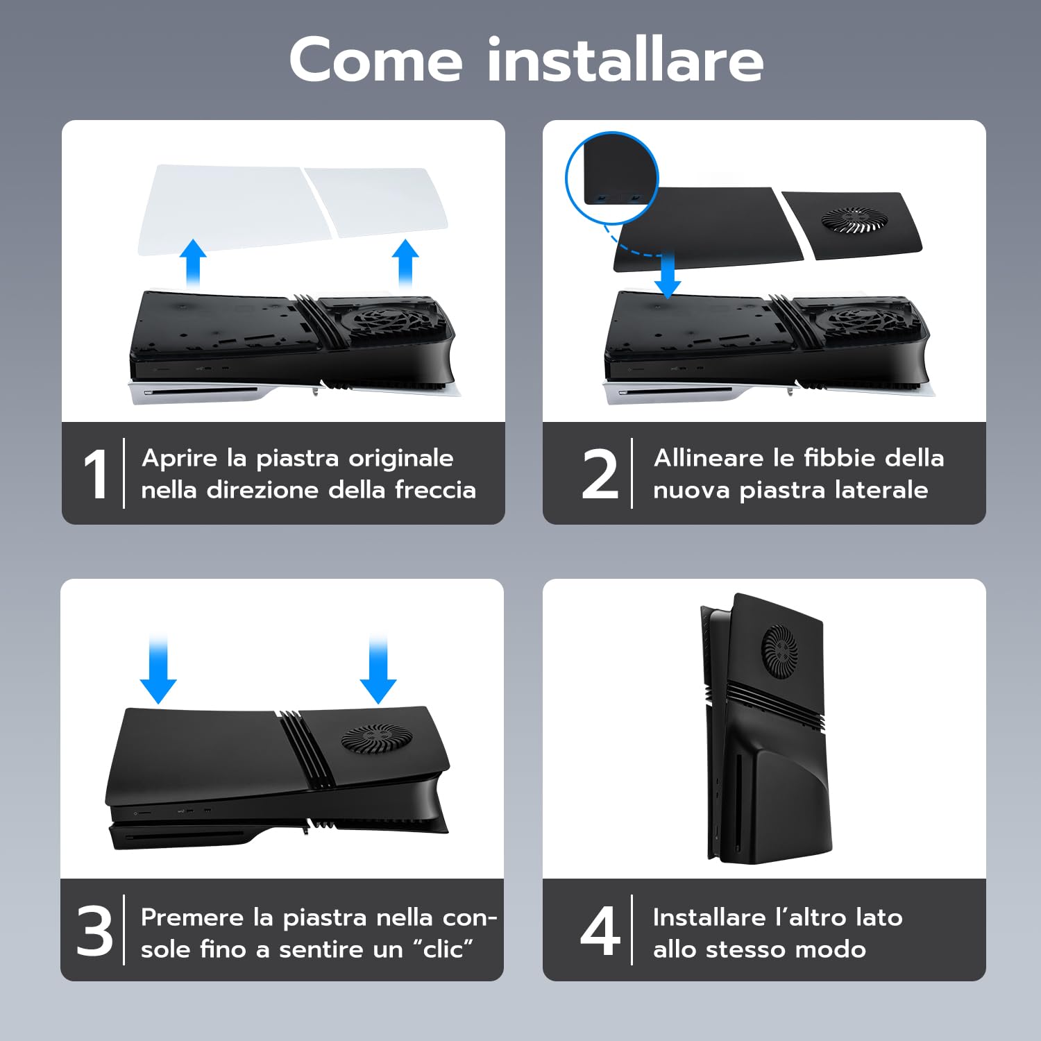 Mcbazel Pannello di Sostituzione per Cover Laterale con Ventilazione di Raffreddamento e Filtro per Polvere per la Console PS5 Pro Disc Edition - Nero (Non compatibile con PS5/Slim)