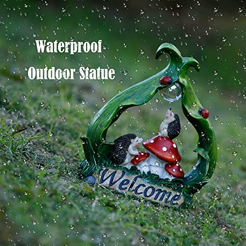 A.f.n.a.l Hedgehog Outdoor Statue With Solar Light Garden Decoration Gift For Patio, Yard & Lawn, Welcome Sign Waterproof Resin Animal Sculpture Figurine Ornament With Color-Changing Globe, 9.4" H #TOP4