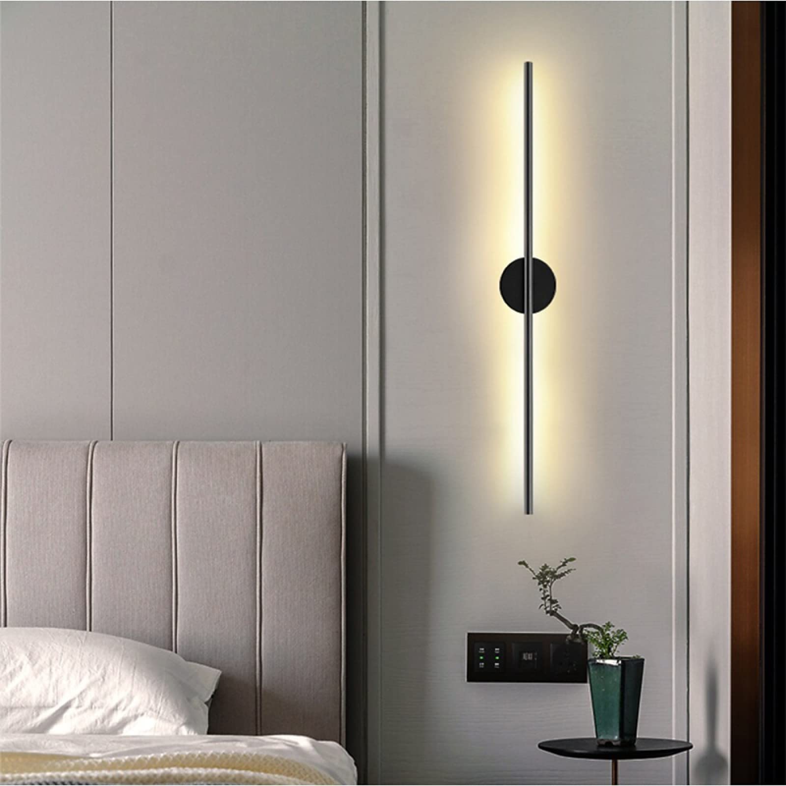 MHXZKHL Long Strip LED Wall Lamp, Modern Nordic Style Linear Wall Light Aluminum Wall Sconce for Stairs, Bedroom, Living Room Background Decoration,Black+Natural White-100CM 17W — image 1