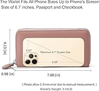 Vista 4 de Cartera para mujer con bloqueo RFID, de piel auténtica, con cremallera alrededor, cartera de mano, cartera de mano, cartera larga de viaje para mujer