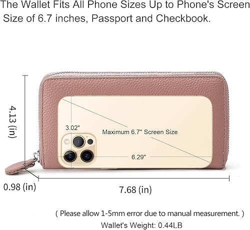 Miniatura 4 de Cartera para mujer con bloqueo RFID, de piel auténtica, con cremallera alrededor, cartera de mano, cartera de mano, cartera larga de viaje para mujer