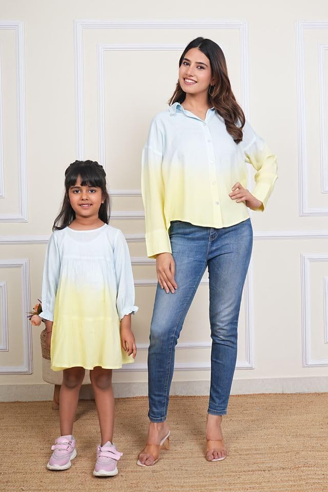 Image of Maaesa Women & Girls Mother Daughter Matching Shirt Combo || Rayon Tie-Dyed Shirt || Full Sleeve || Casual Wear || Family Twinning Outfit