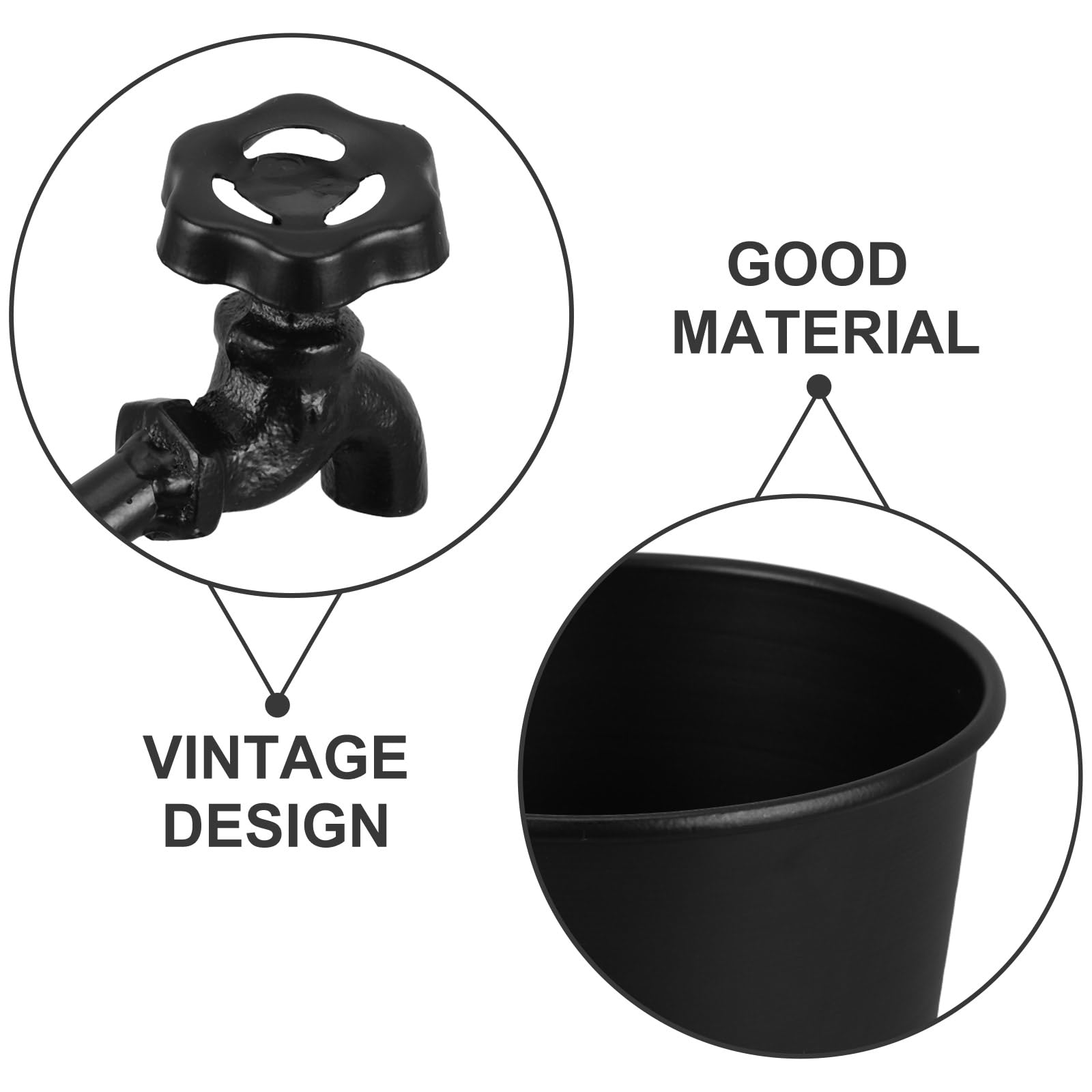 Jardinière Rétro en Fer Noir avec Robinet Métal pour Extérieur, Pot de Fleurs Rustique Multifonction Adapté la Décoration de Table et Jardin