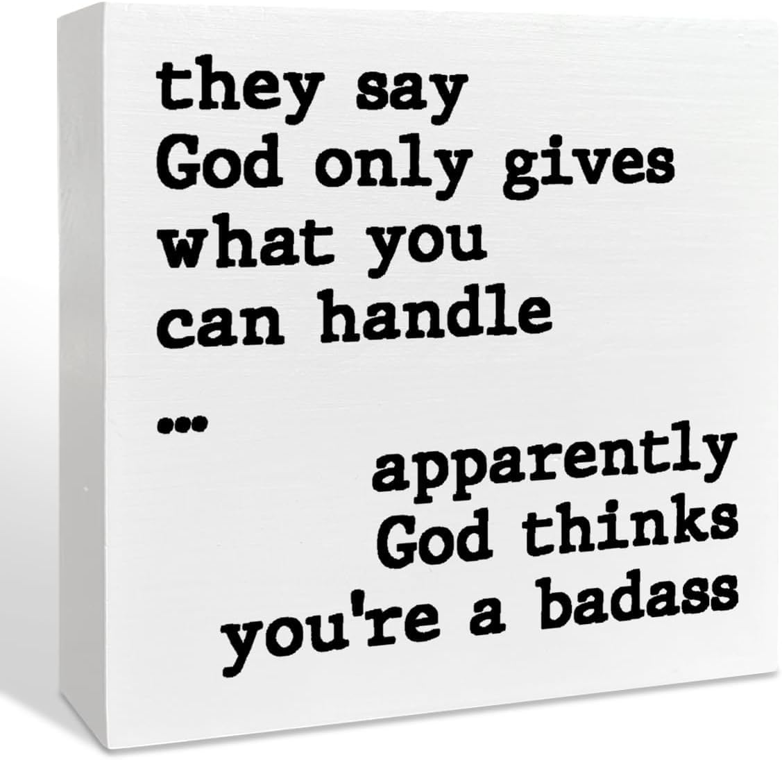 5x5 Inch Funny God Quote Box Sign White Wood Desk Decor