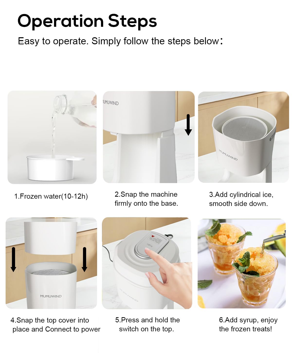 Machine à Glace Pilée, Broyeur à Glace Fine et Onctueuse Électrique, machines glace pilée, appareil glace pilée mit 2 eiswürfelformen pour Cocktails Boissons Fraîches, Fêtes et réunions (Blanc)