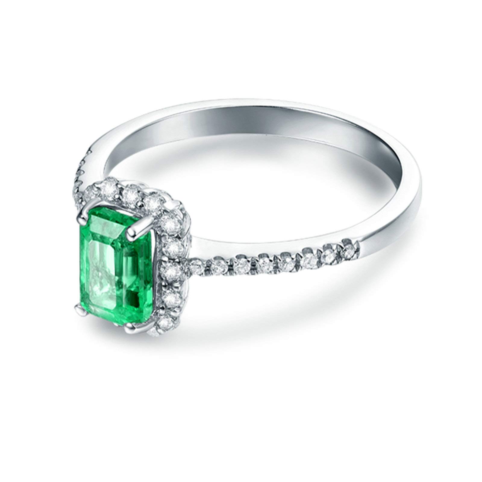 Weißgold Ringe Damen 750 585 375 Echtgold Gr.47 (15.0)-65 (20.7), Verlobungsring Hochzeit Ringe 4-Steg-Krappenfassung mit Smaragd 1ct und Moissanit 0.21ct