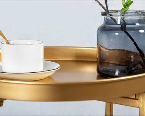 Miniatura 8 de HollyHOME Mesa auxiliar pequeña redonda de metal impermeable, mesa auxiliar decorativa para interiores y exteriores, mesa de sofá para sala de