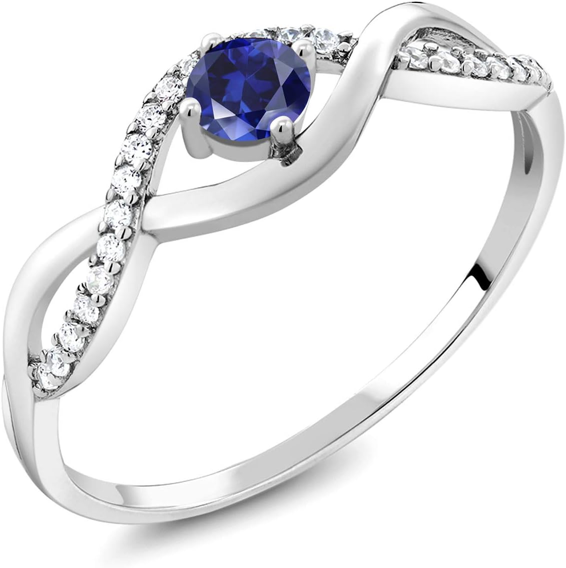 Gem Stone King 4MM Round Gemstone Birthstone Infinity Ring | 925 Sterling Silver | Wedding Engagement Anniversary Promise Ring For Women | Available In Size 5, 6, 7, 8, 9