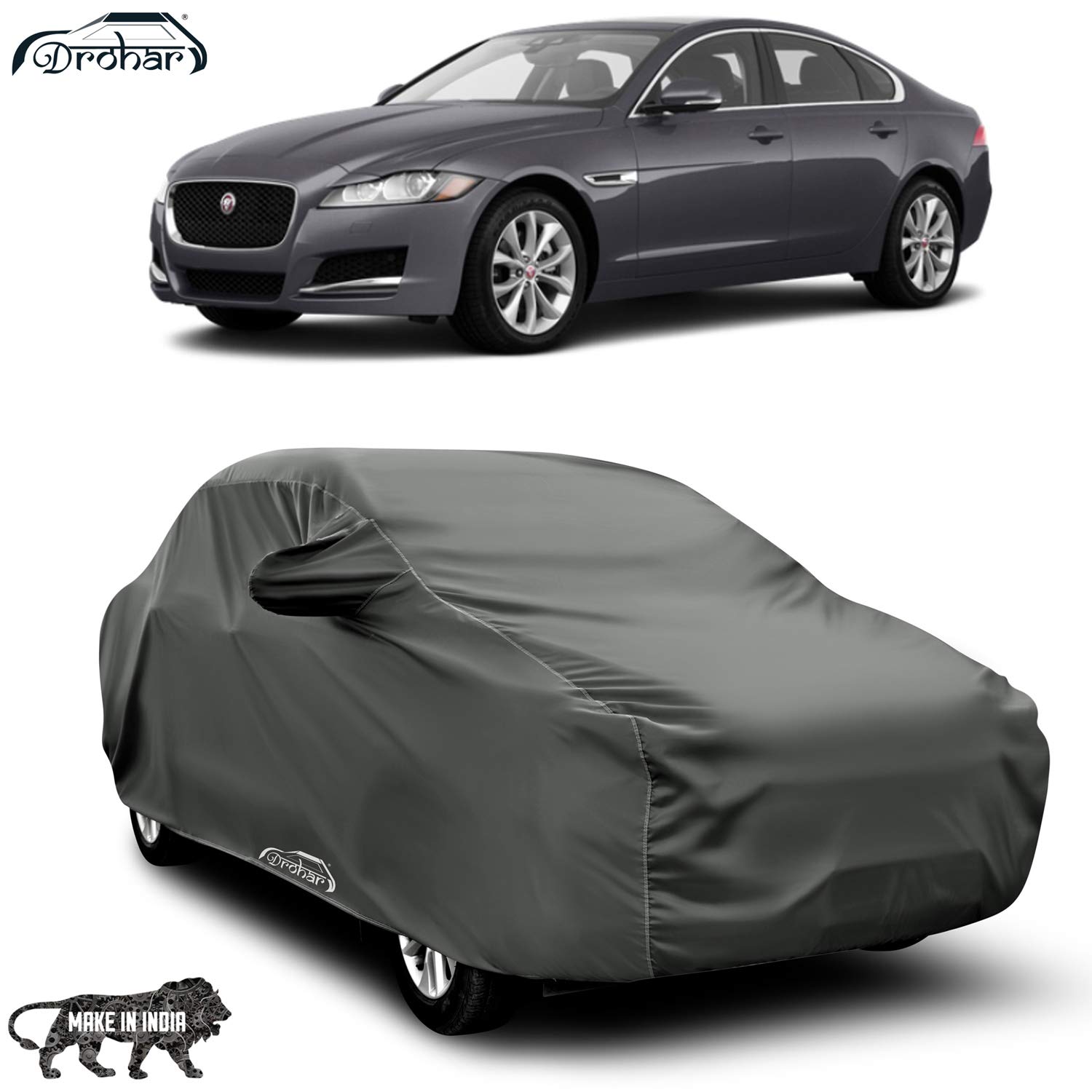 CURBCURB Water Proof - Dust Proof - Car Body Cover for Compatible with Jaguar XF Car Cover - Waterproof UV Proof - Car Body Cover (Life Time Grey with Mirror)