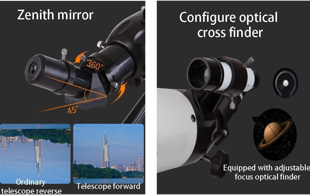 Telescope for Astronomy Beginner,45 Degree Upright Zenith Mirror,80mm Large Diameter,5x24 Finder,Telescope for Kids with Backpack and Stand (Package 2 A) (Package 2 A) (Package 1 A