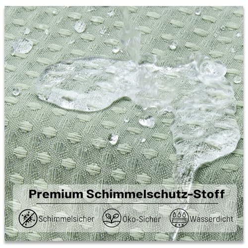 BTTN Duschvorhang Waffel 180x200 cm, Anti-Schimmel, Schwerer, innen mit wasserdichter Folie beschichtet, mit 12 Plastikhaken, gewichteter Polyester-Duschvorhänge für Badezimmer, Grün/Salbeigrün