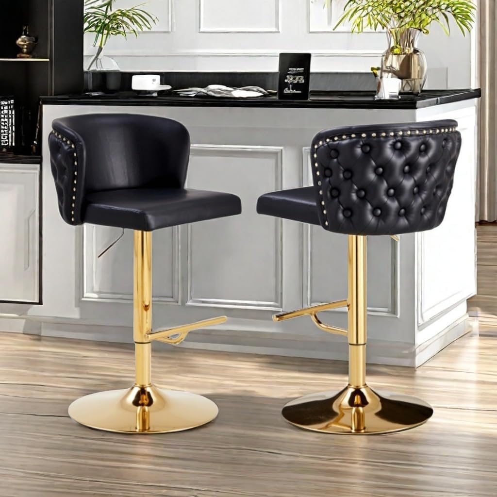 Bar Stools Set of 2, PU Leather Adjustable Height Bar