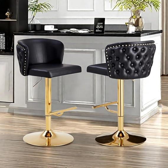 Bar Stools Set of 2, PU Leather Adjustable Height Bar