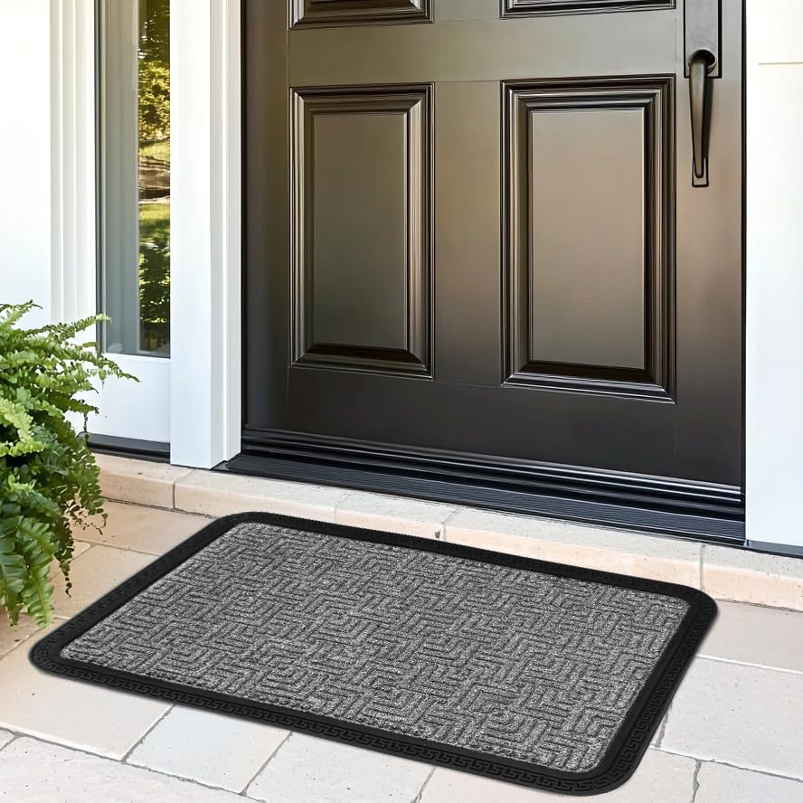 Image of Encasa XO Door Mat for Home Entrance, Polypropylene Floor Mat Grey