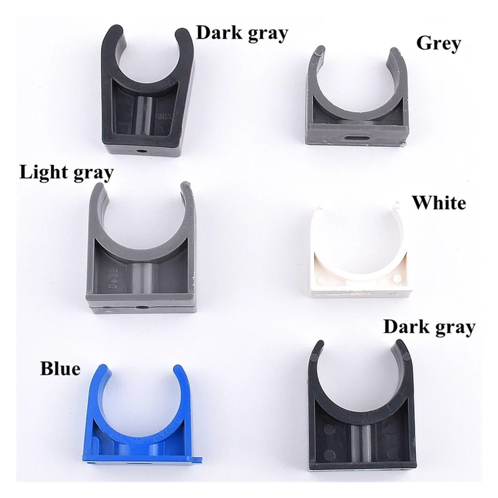 Plastikowe klipsy do węży 10 szt. 20~63mm zacisk rurowy PVC szary/biały/niebieski plastikowy zacisk w kształcie litery U uchwyt na rurę ogrodową do wody(Light Color,50mm)