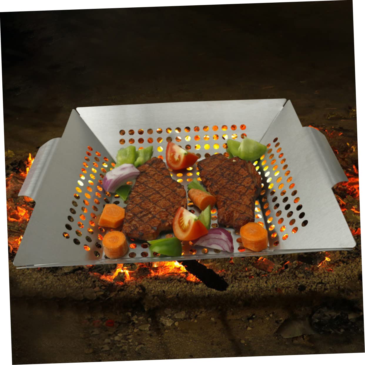 Milisten 1 Pezzo Vaschetta di scarico per barbecue grigliare all'aperto vassoio cestino piastra per barbecue cesto barbecue Bakeware strumento barbecue Acciaio inossidabile Argento