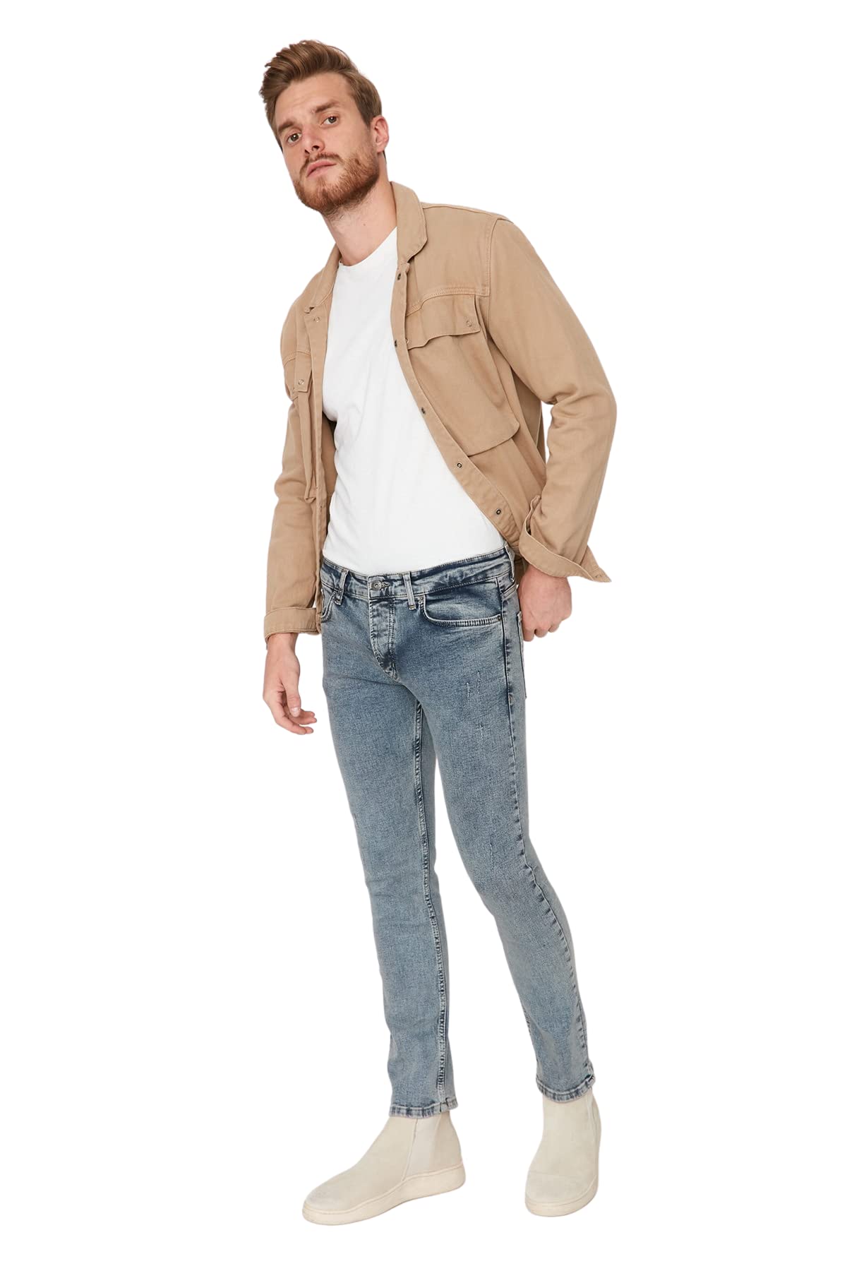 Trendyol Herren Blau Mittlerer Bund Jeans, 36