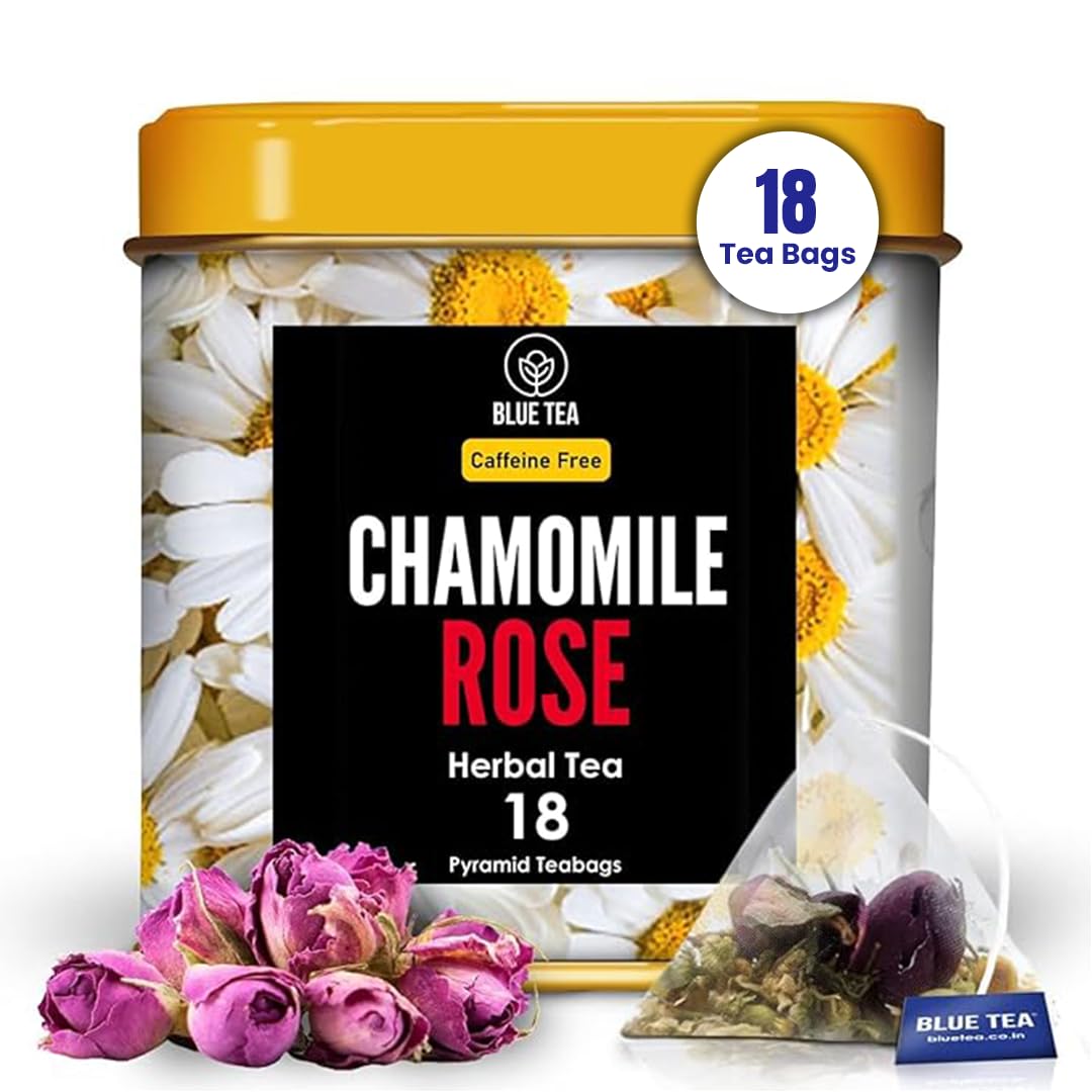 Chamomile Rose Tea - 18 Tea Bags || SLEEP & RELAXATION || Herbal Tea - Caffeine Free - Flower Based - Non-Bitter - Non - GMO | Featured In Shark Tank | Premium Tin Pack