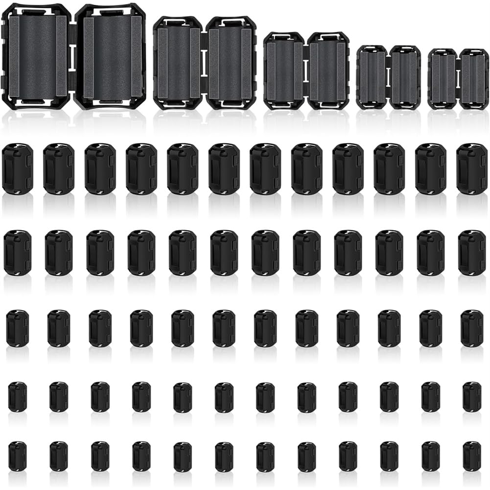 Littimoon Cable Clips Ferrite Beads 60Pcs RFI Noise Suppressors for 3.5mm 5mm 7mm 9mm 13mm Diameter Cables
