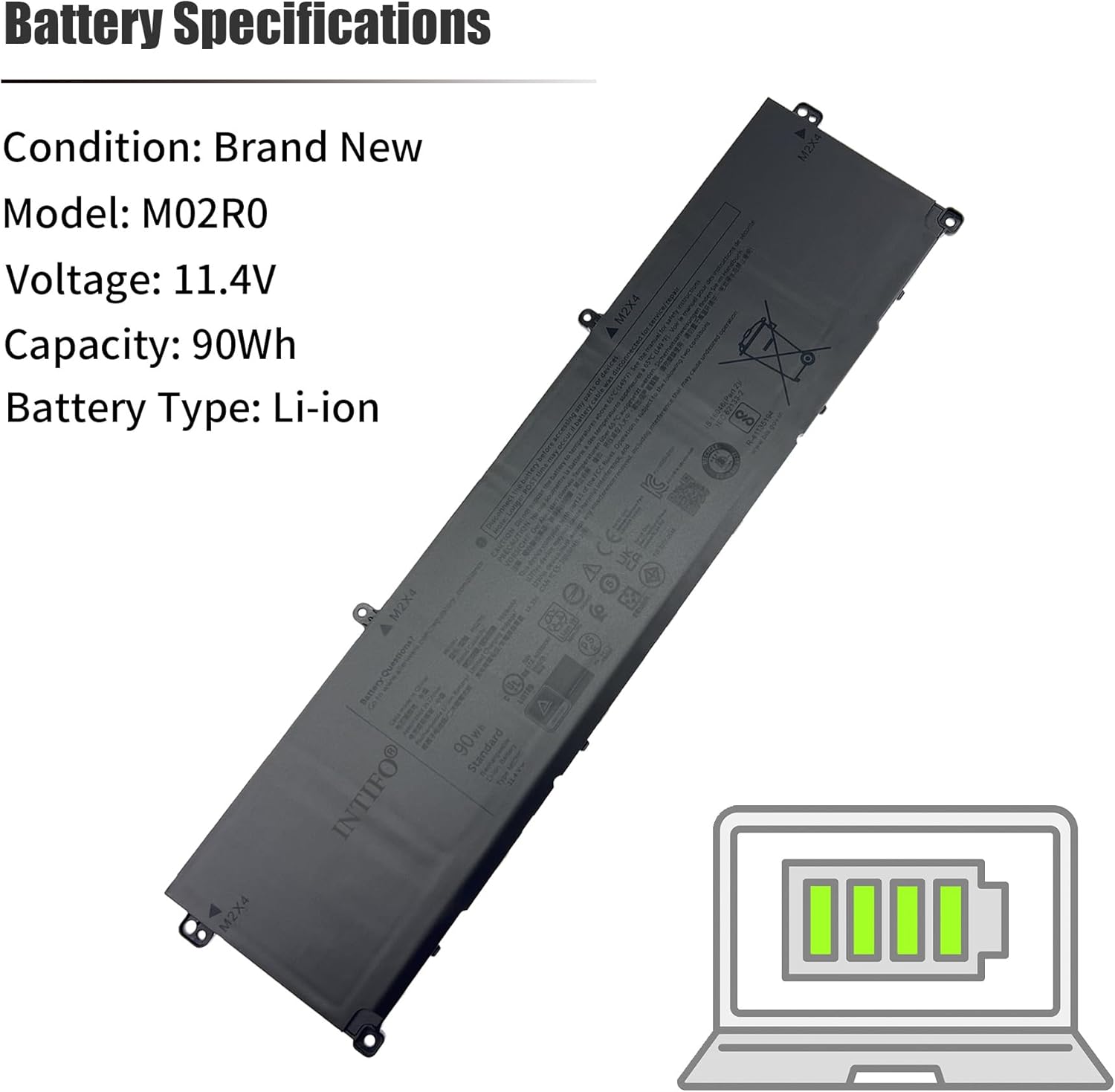 90Wh M02R0 Laptop Battery Compatible with Dell Alienware X16 R1 Alienware X16 R2 Series Notebook 0HP26N HP26N 0MRWR6 MRWR6 16-CTO[11.4V 7698mAh 6-Cell]