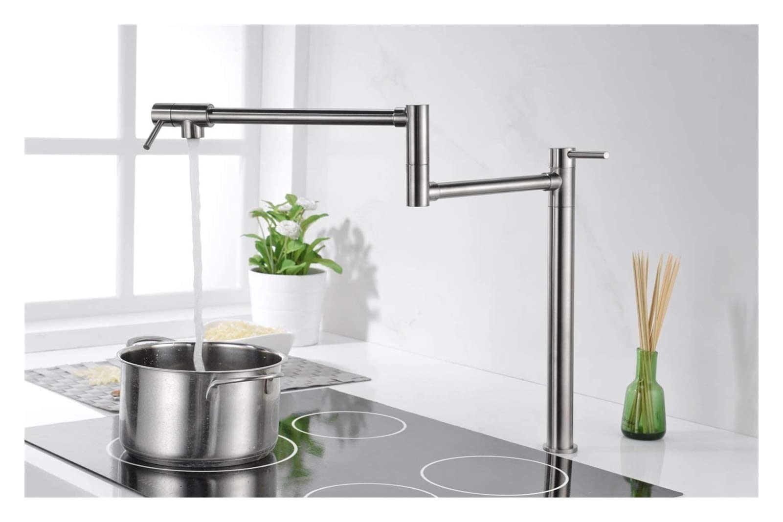 Cudtapi Light Grey Bathroom Faucet Brass Deck Mount Pot Filler Faucet Single Cold Brushed Nickel Finish With Extension Shank And 20" Dual Swing Joints Spout(Light Grey)