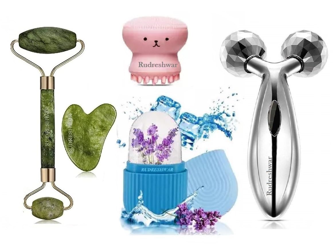 RUDRESHWAR Manual Body, Face Massager Roller, ice Roller, 3D Massager Roller And Anti Aging 100% Natural Stone Jade Roller With Gau Sha Stone, Octopus Brush (Multi Color) (B0BZZ9CZRC) Amazon Price History, Amazon Price Tracker