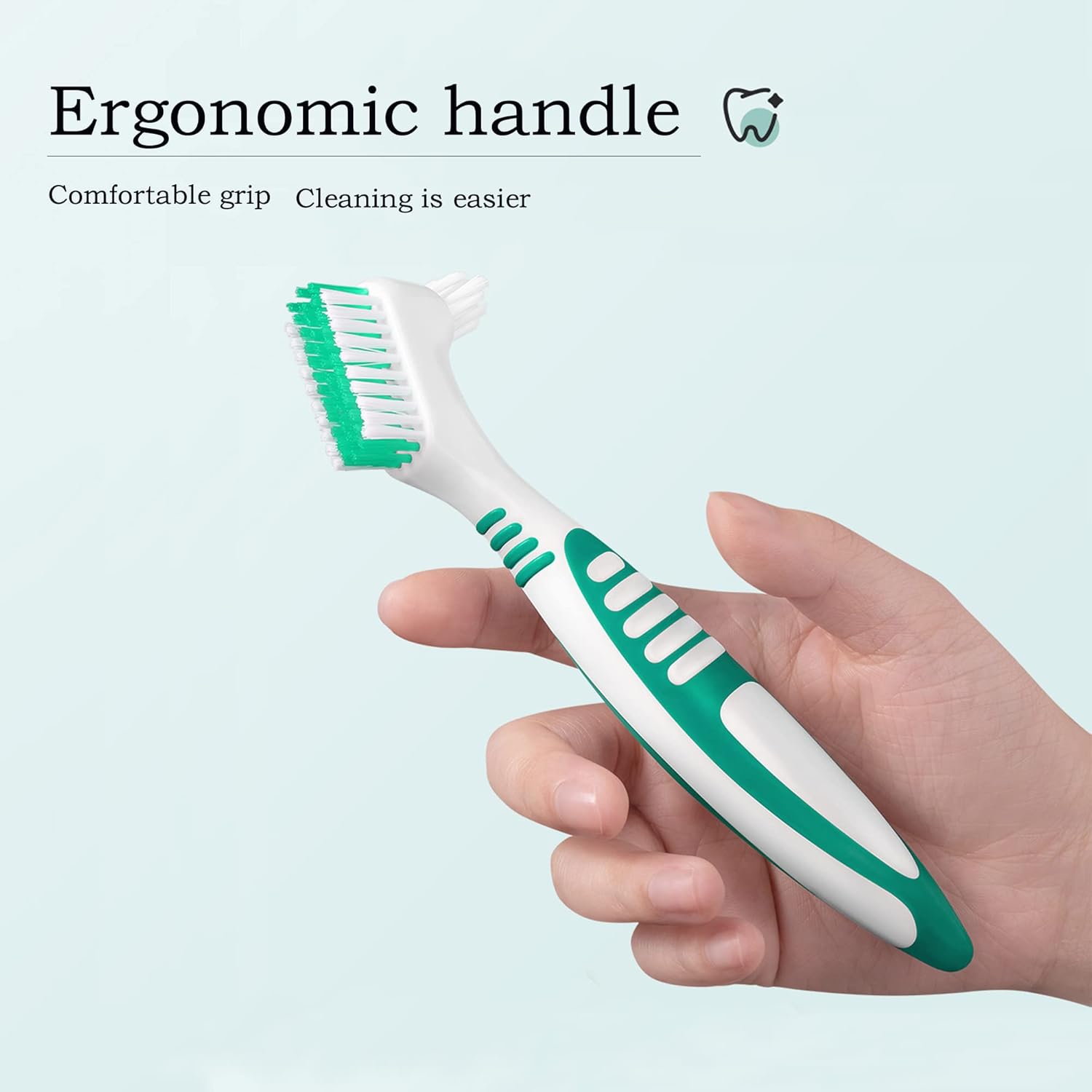 Denture Brush 4Pcs Denture Toothbrushes，Denture Cleaning Care Cleaning Brush ，Double Sided Toothbrush，Multi-Layered Bristles and Rubber Anti-Slip Handle (Purple, Green, Blue, Orange)