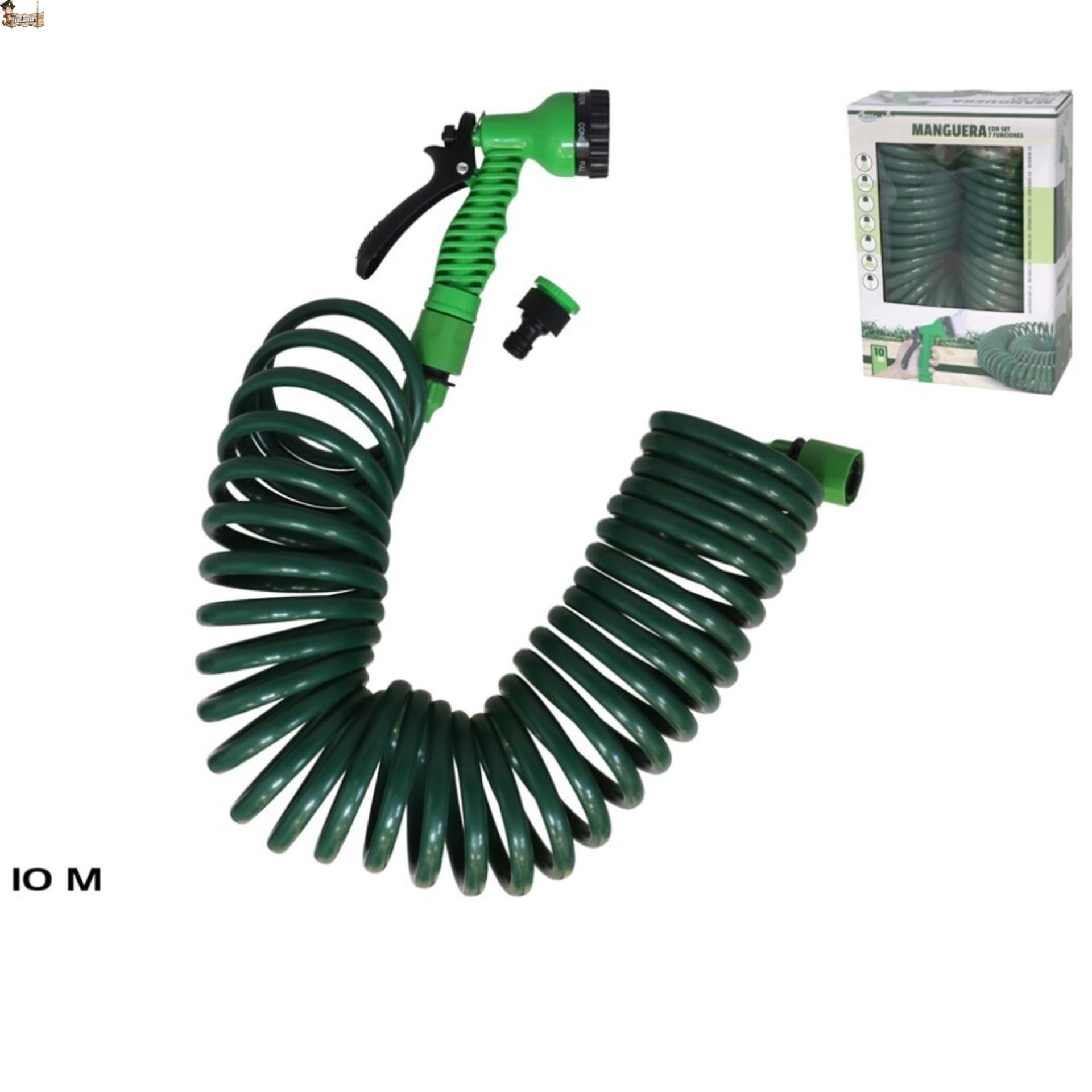 BricoLoco.com Rozszerzalny wąż do nawadniania ogrodowego. Wielofunkcyjny pistolet do podlewania 7 dysz. Automatyczne zwijanie szybkie połączenie (Spirala 10 mts, 2)