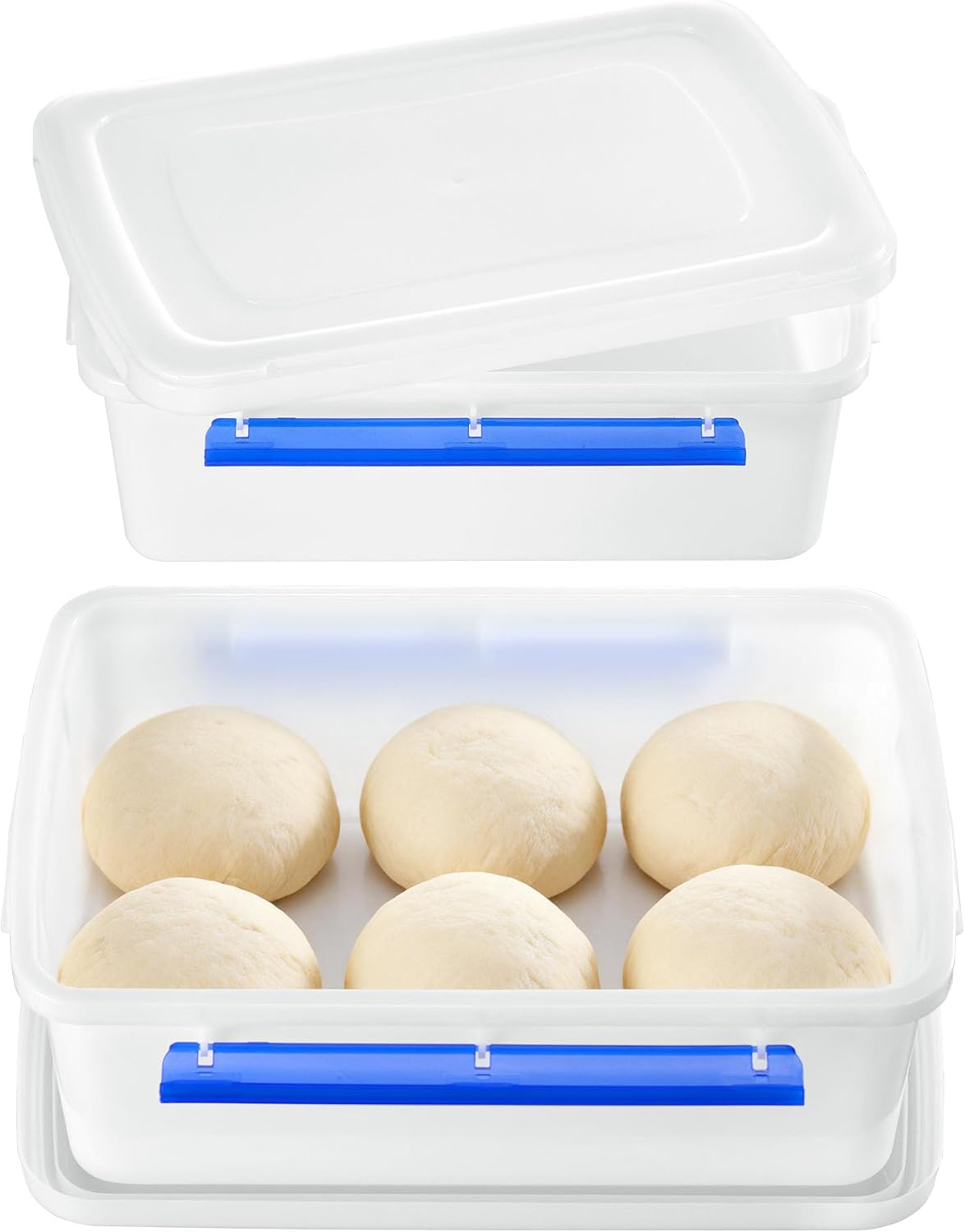 Vtopmart 2 Pack Pizza Dough Proofing Box, Pizza Dough Container with Snap-on Lids, BPA Free Food Storage Containers with Lids and Buckle-Up Latches, Bread Proofing Box Fits 4-6 Balls