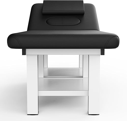 Miniatura 3 de Mesa de masaje estacionaria ancha negra con respaldo para mesa de tratamiento, mesa de terapia física, cama facial de spa, marco de metal, piel