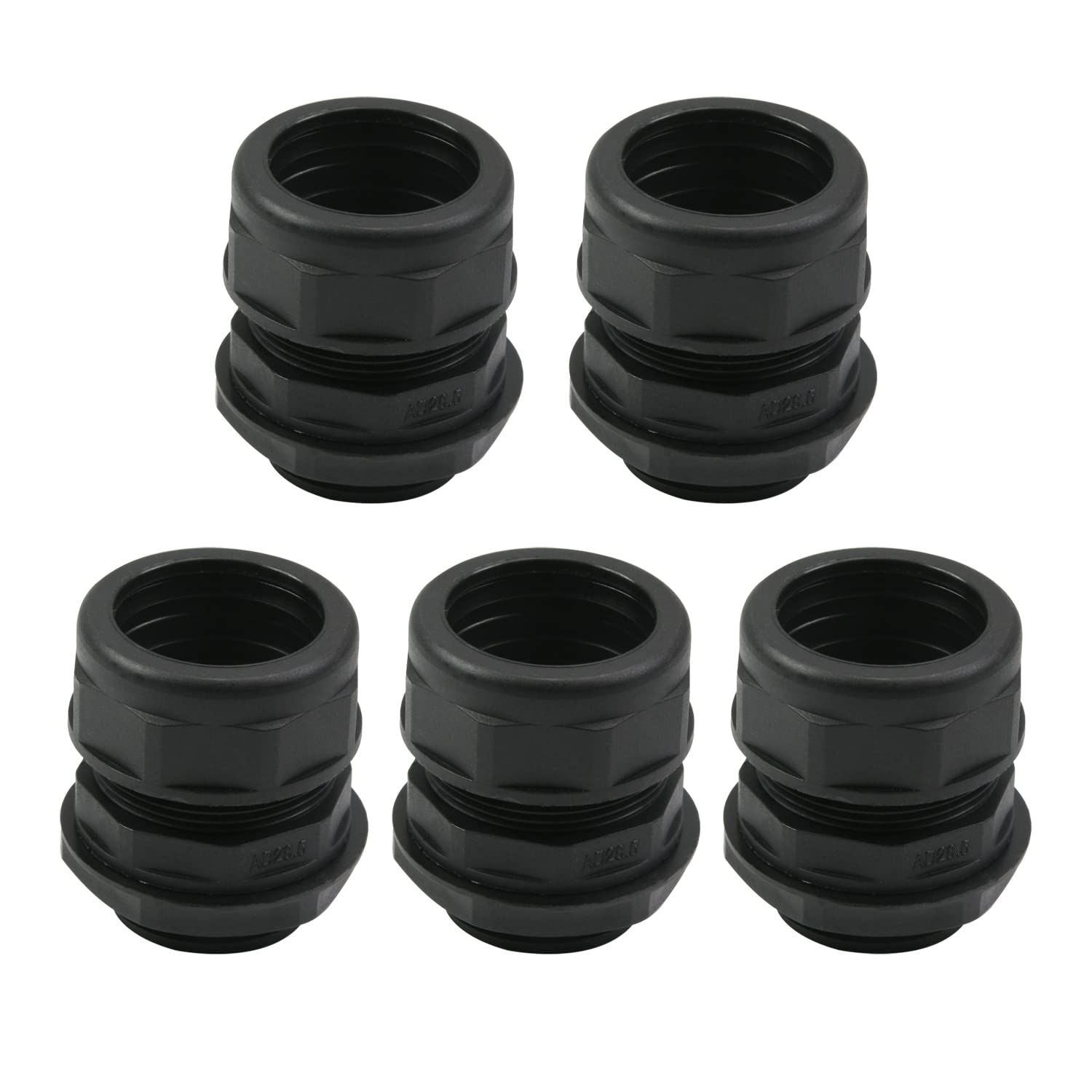 Juvielich 5Pcs Cable Gland Pipe Corrugated Tube Waterproof Joint AD28.5-M32 Adjustable Locknut Pipe Clamps Black-image-45