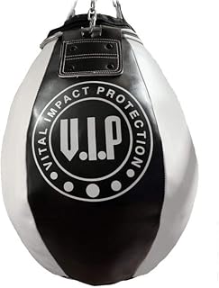 VIP Vital Impact Protection Premium PU Heavy Duty Boxing Martial Arts Wrecking Ball Punch Bag, black/white