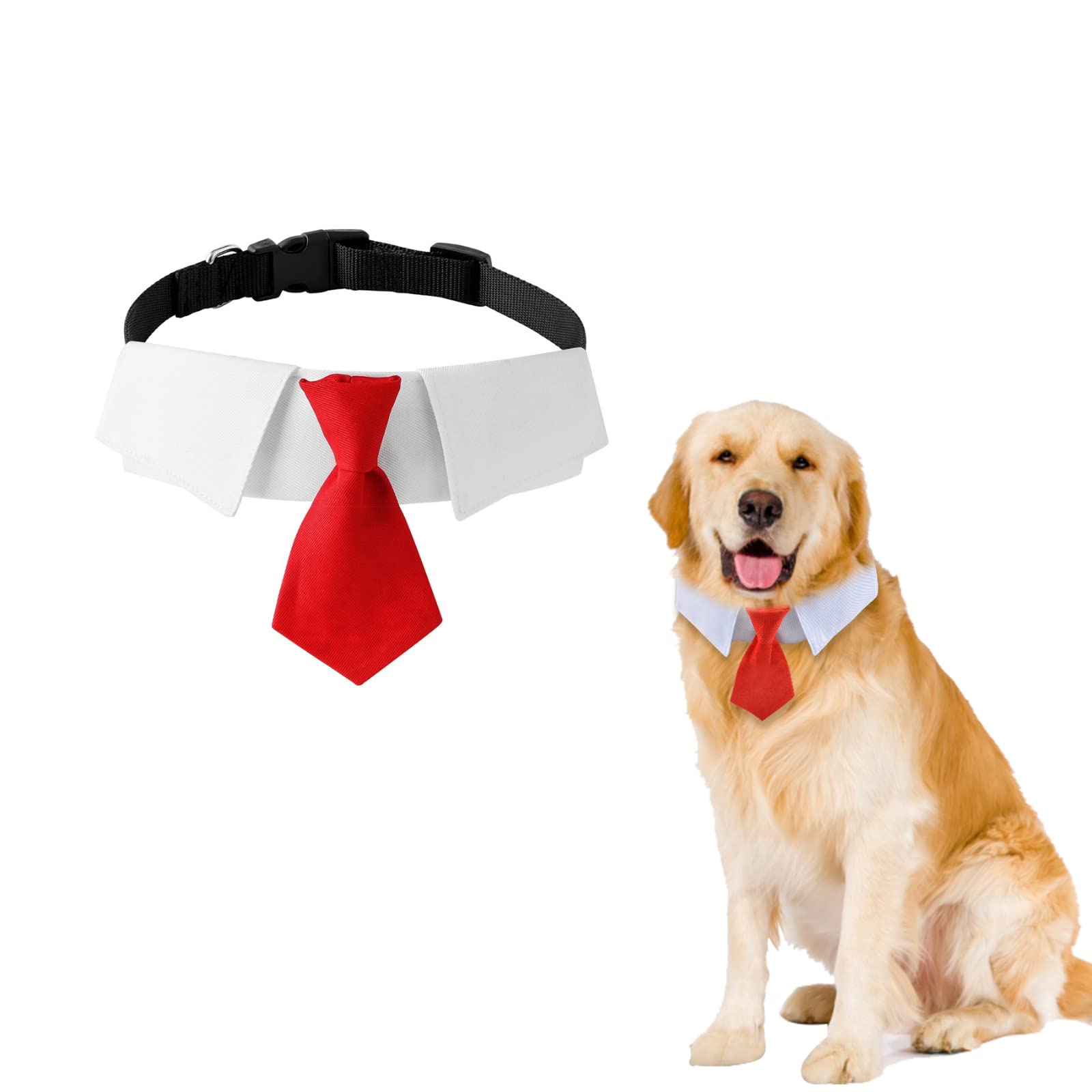 HACRAHO Dog Necktie Collar, 1 Piece Red Formal Dog Tuxedo Neck Tie Adjustable Dog Wedding Necktie Collar for Medium Large Dogs
