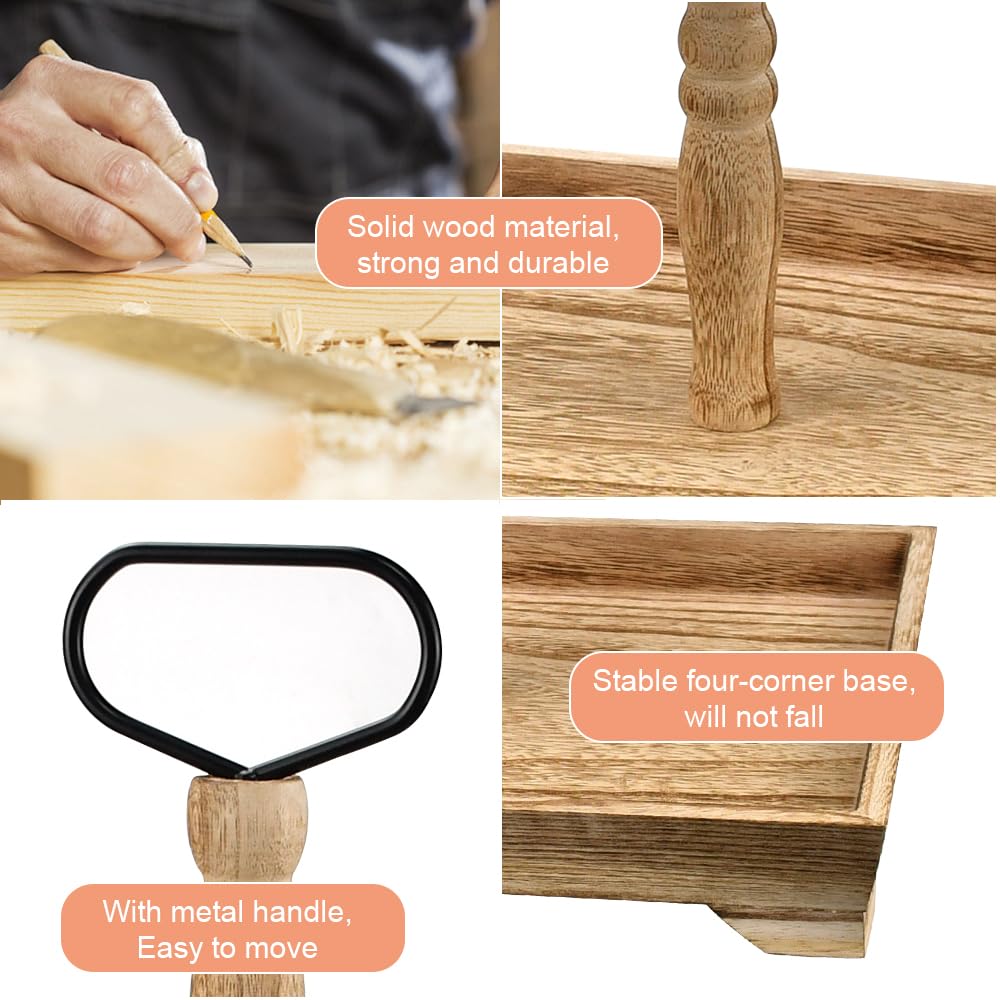 Plateau de service en bois à 2 niveaux pour fêtes, mariage, fruits, 2 étages, plateau rustique à 2 étages avec manche en métal