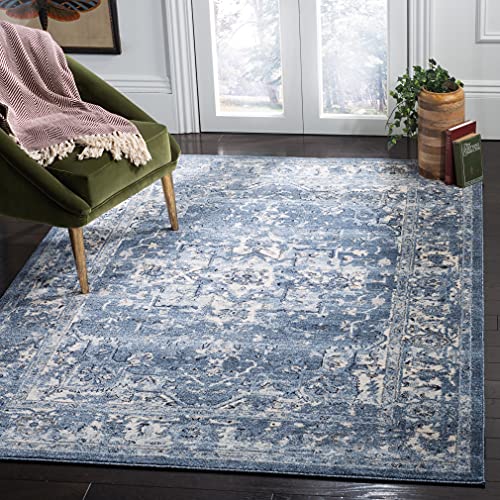 SAFAVIEH Charleston Collection Area Rug - 6' x 9', Navy & Creme, Oriental Distressed Design, Non-Shedding & Easy Care, Ideal for High Traffic Areas in Living Room, Bedroom (CHL411N)