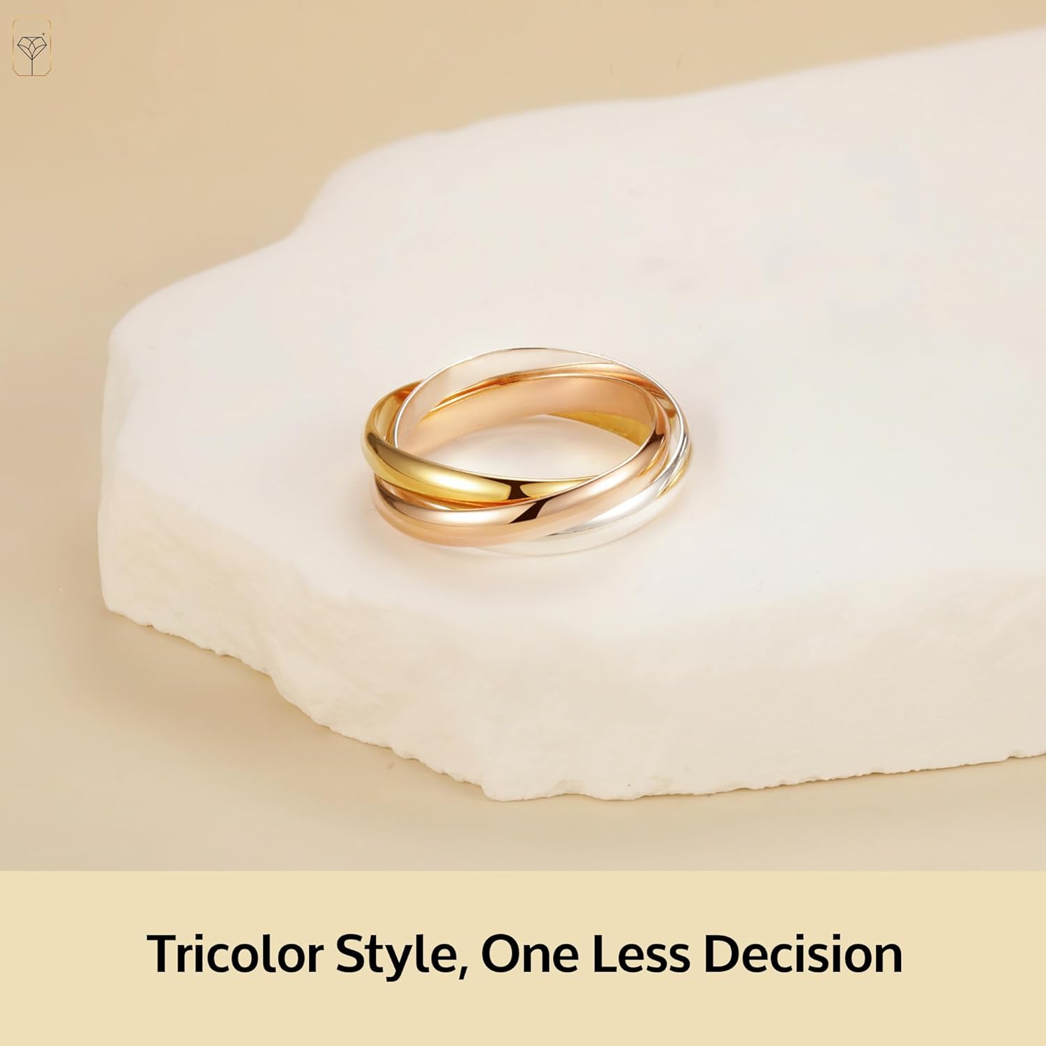 925 Sterling Silver 18K Gold Plated Tri Color Ring | Hypoallergenic & Anti-Tarnishing | Interlocking Rose, Yellow & White Gold Stackable Rings for Women | Mixed Metal Rings in Sizes 6, 7, 8 by MAX + STONE