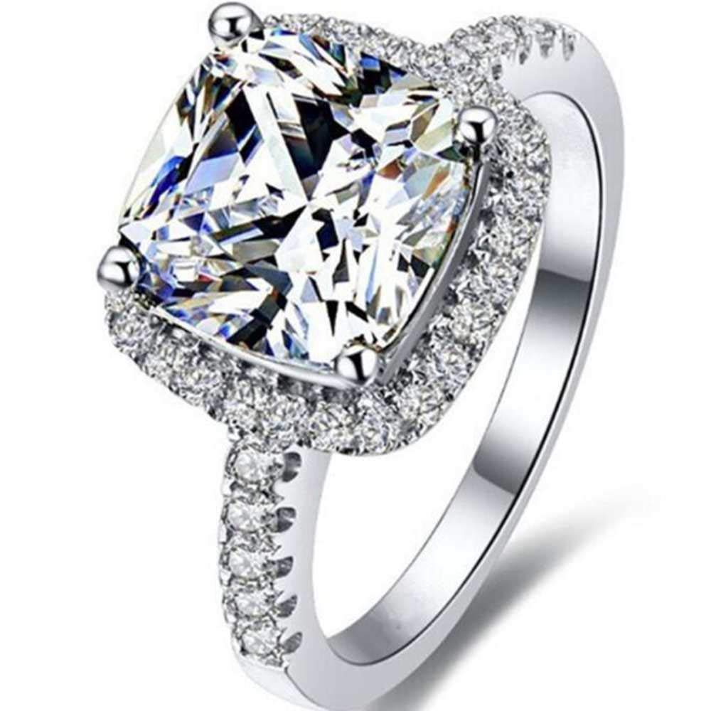 Platinum Plated 4 Carat Princess Cut CZ Simulated Diamond Wedding Engagement Proposal Ring (Silver, 5)-image-21