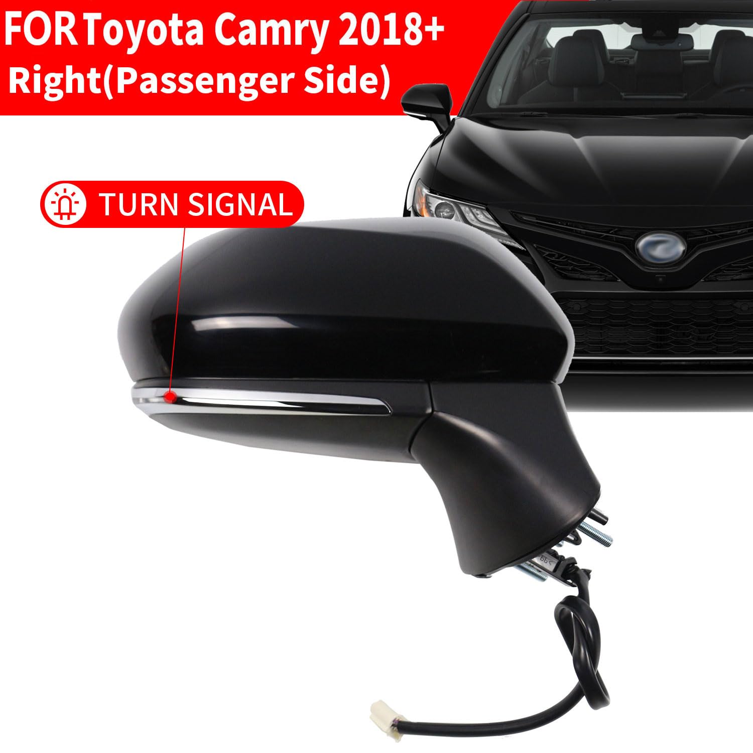 Driver Side Mirror For 2018-2024 Toyota Camry - Power Heated, Turn Signal, Blind Spot, Painted White (7-Pin)
