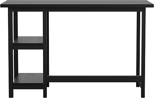 Miniatura 7 de Martha Stewart Beckett - Escritorio de caballete moderno con estantes laterales abiertos en acabado de grano de madera negra