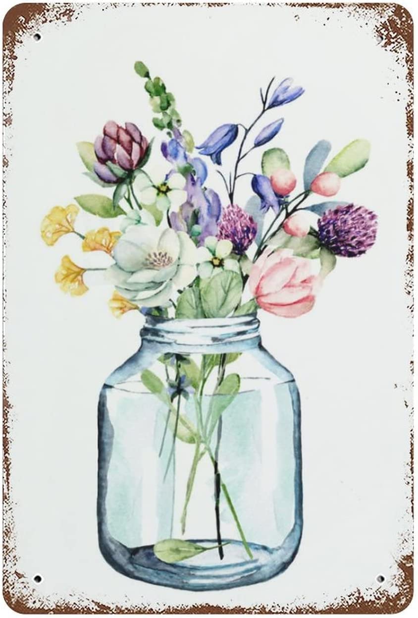 Watercolor Flowers Metal tin Sign Wildflower tin Sign Funny Tin Signs for Kitchen Home Office Bar Cafe Decor 8x12 Inch