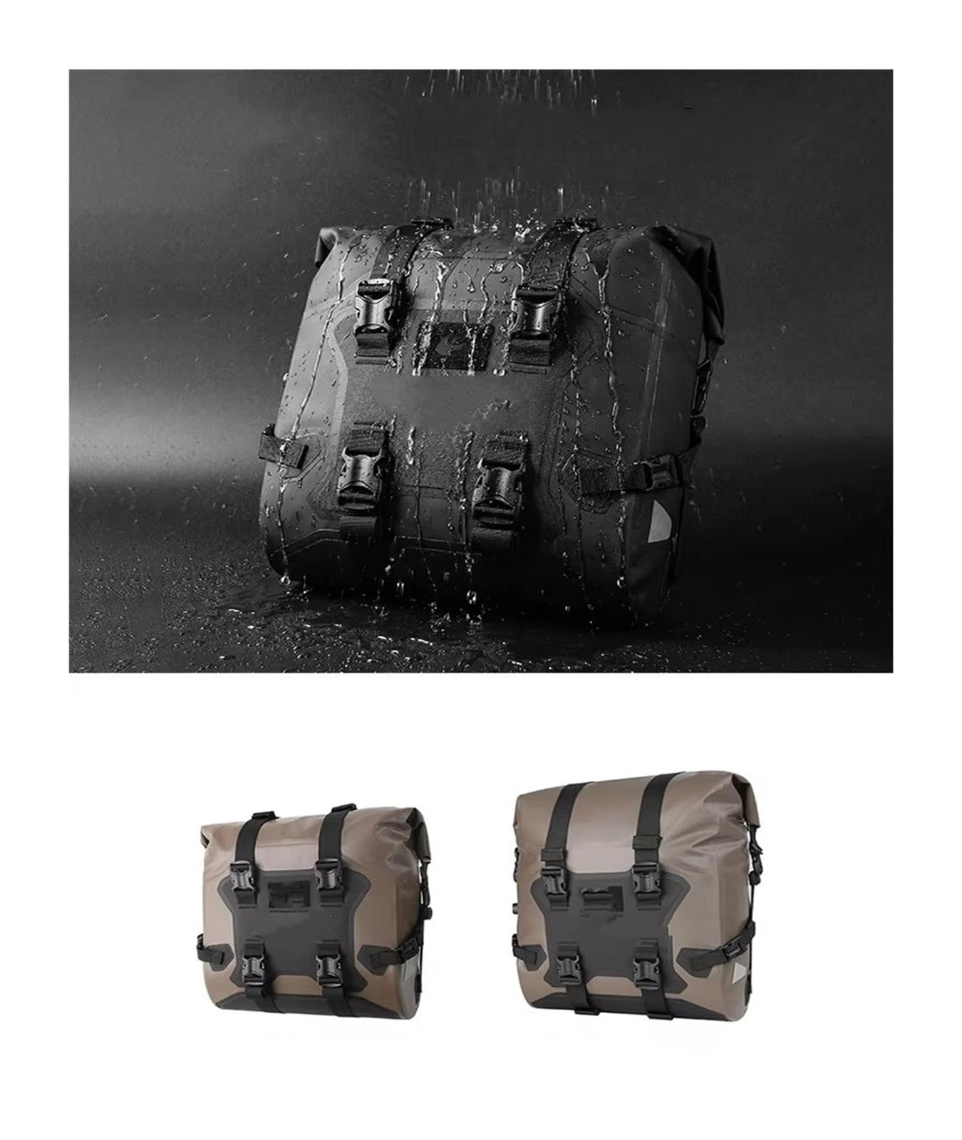 Borsa Posteriore Moto Borsa Laterale Per Moto 24L/48L Impermeabile A Sgancio Rapido Universale Chiusura Arrotolabile(Black-1 piece)