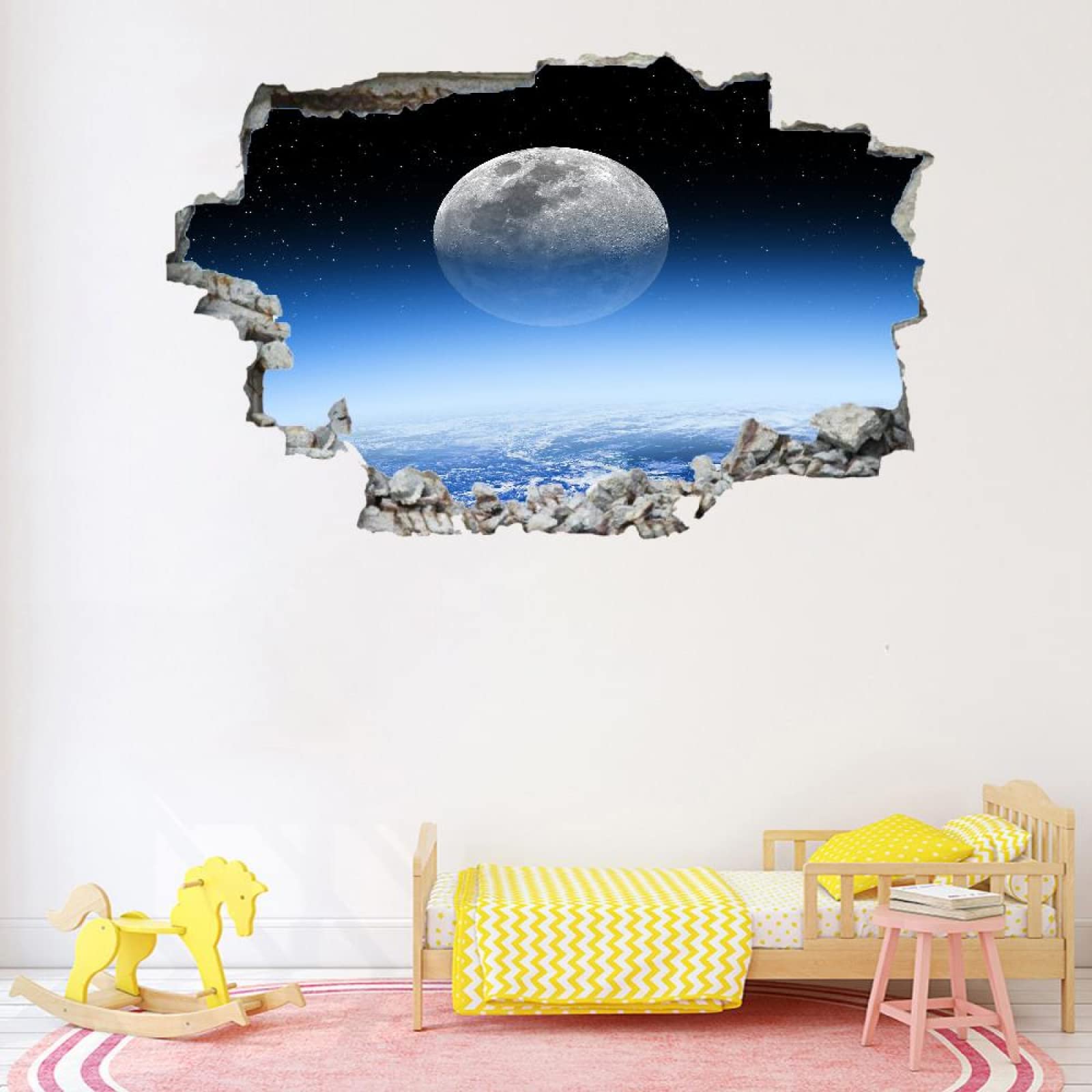 Tatuajes De Pared Wall Tattoo 3D Smashed Luna Adhesivo De Pared Extraíble Calcomanías Murales Para Habitaciones Planeta Niñas Niños Dormitorio Mural Decoración Para El Hogar 80x120cm